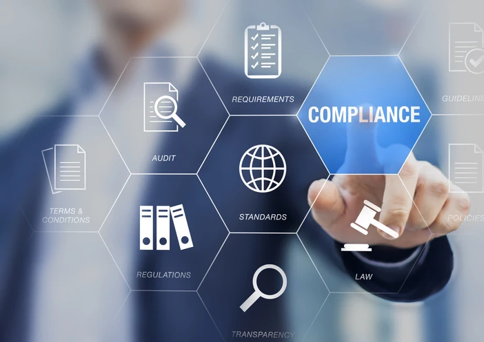 A man in a suit is pointing at the word WCAG Compliance.