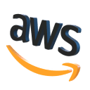 Amazon Web Services (AWS) logo featuring a blue "AWS" text and an orange swoosh.