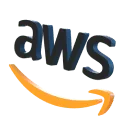 Amazon Web Services (AWS) logo featuring a blue "AWS" text and an orange swoosh.