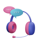 3D illustration of a headset with two speech bubbles, indicating an online conversation or customer support.
