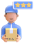Delivery person with a five-star rating holding a package.