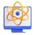 Icon of a computer monitor with an atomic symbol on the screen, highlighting our company's focus on innovative technology solutions.