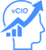 Blue outline of a human head with "vCIO" inside, overlaid by an upward-trending arrow and bar graph, symbolizing virtual CIO and business growth.