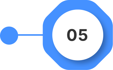 A blue outlined octagon connects to a blue circle on the left, with a white center displaying the number "05" in bold black text.