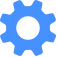 Blue gear or cog icon with six teeth, displayed on a transparent background.