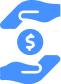 Two blue hands are shown facing each other with a coin featuring a dollar sign positioned between them.