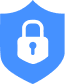 A blue shield icon with a white padlock symbol in the center, representing security or protection.