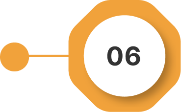 An orange hexagonal shape connected to a small circle contains a white circle with the number 06 in bold black text.